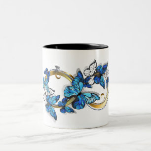 Taza Bicolor Símbolo infinito de mariposas Morpho azules