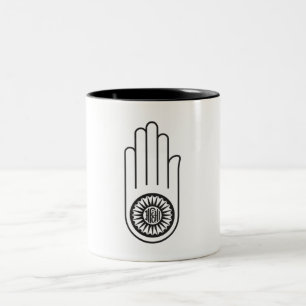 Taza Bicolor Símbolo jain de Ahimsa (mano de la no violencia)