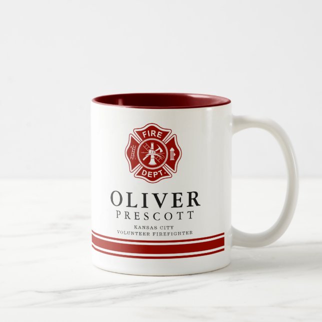 Taza Bicolor Símbolo voluntario de la cruz maltesa del bombero (Derecha)
