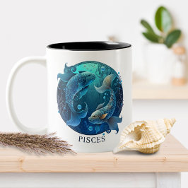 Taza Bicolor Símbolo zodiaco margaritas de fantasía celeste