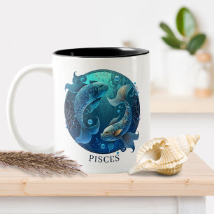 Taza Bicolor Símbolo zodiaco margaritas de fantasía celeste