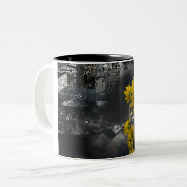 Taza Bicolor Símbolos abstractos y flores amarillas (Anverso izquierdo)