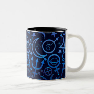 Taza Bicolor Símbolos Planetarios Azules Universo Místico Plane
