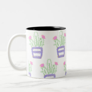 Taza Bicolor Simple cactus verde púrpura brillo purpurina perso