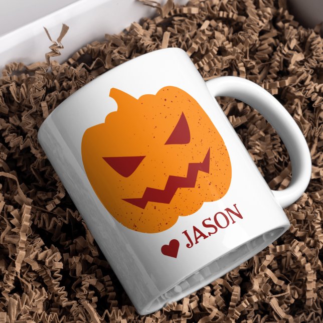 Taza Bicolor Simple Happy Halloween espeluznante calabaza naran (Subido por el creador)
