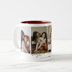 Taza Bicolor Simple Modern Mejor Mamá Siempre Colage de 4 Fotos