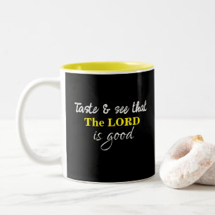 Taza Bicolor Simple Versículo Bíblico Señor es Bueno en Blanco
