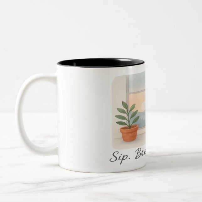 Taza Bicolor "Sip. Breathe. Begin."  (Izquierda)