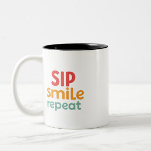 Taza Bicolor Sip, Sonrisa, Repetir - Mug de dos tonos de 11 oz