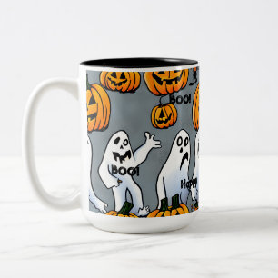 Taza Bicolor Sips fantasmales: Fantasma y calabaza de Halloween