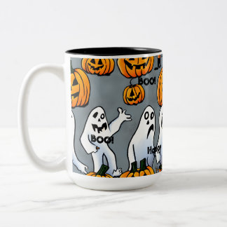 Taza Bicolor Sips fantasmales: Fantasma y calabaza de Halloween