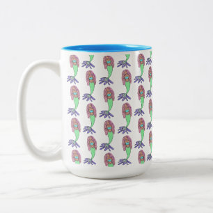 Taza Bicolor sirena arcoíris rosa azul morado verde negro rizad