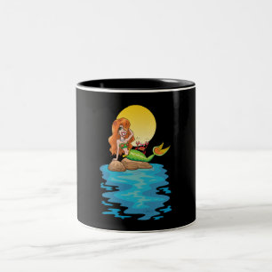 Taza Bicolor Sirena en las rocas con amigo bajo la luna amarill