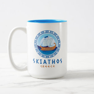 Taza Bicolor Skiathos, Grecia Diseño de Barco Griego