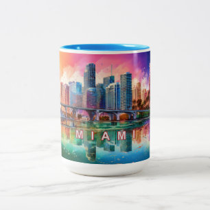 Taza Bicolor Skyline de arte abstracto de Miami