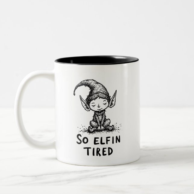 Taza Bicolor Sleepy Elf Navidades - para Navidades Cheer (Izquierda)
