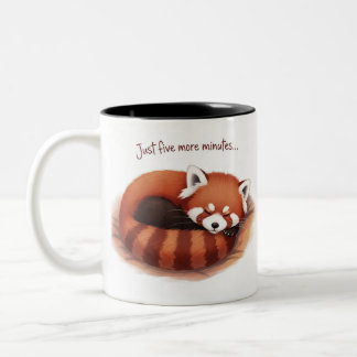 Taza Bicolor Sleepy Red fox Mug, 'Five More Minutes' Cup"