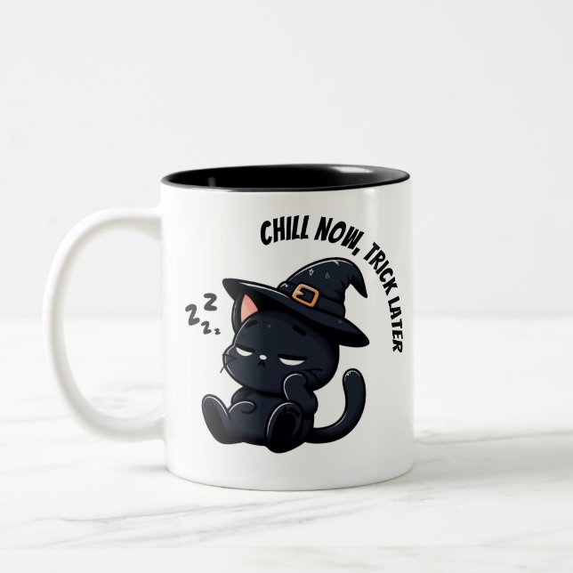 Taza Bicolor Sleepy Witch Cat Zzz Halloween  (Izquierda)