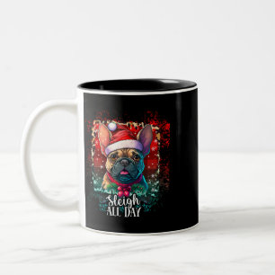 Taza Bicolor Sleigh all Day divertido Bulldog francés navidades