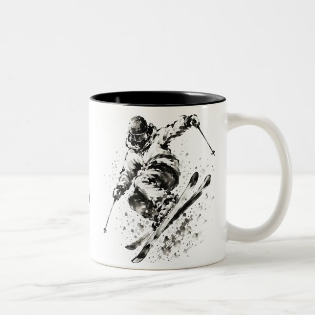 Taza Bicolor Snowboard Brush Art - Skier Light (Derecha)