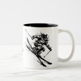 Taza Bicolor Snowboard Brush Art - Skier Women