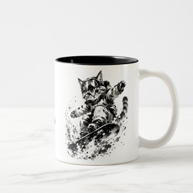 Taza Bicolor Snowboard Brush Art - Snowboarder cat (Derecha)