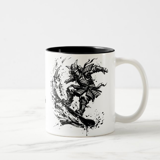 Taza Bicolor Snowboard Brush Art - Snowboarder Samurai (Derecha)