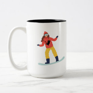 Taza Bicolor Snowboard con una chaqueta de gato