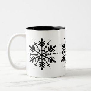Taza Bicolor Snowflake gráfico minimalista en blanco y negro