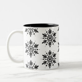 Taza Bicolor Snowflake gráfico minimalista en blanco y negro