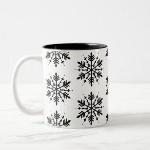 Taza Bicolor Snowflake gráfico minimalista en blanco y negro