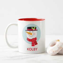 Taza Bicolor Snowman de invierno se enfrenta a un tazón de café
