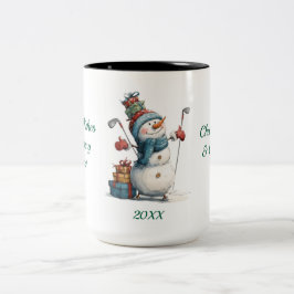Taza Bicolor Snowman Golfer Holiday Mug