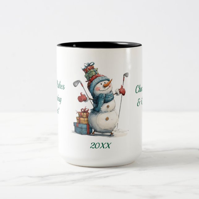 Taza Bicolor Snowman Golfer Holiday Mug (Centro)