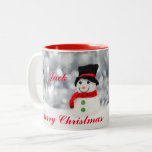 TAZA BICOLOR SNOWMAN MERRY CHRISTMAS PERSONALIZADO MUG<br><div class="desc">Fun Personalizado Navidades Mug Con Snowman Y Feliz Saludo De Navidad.</div>