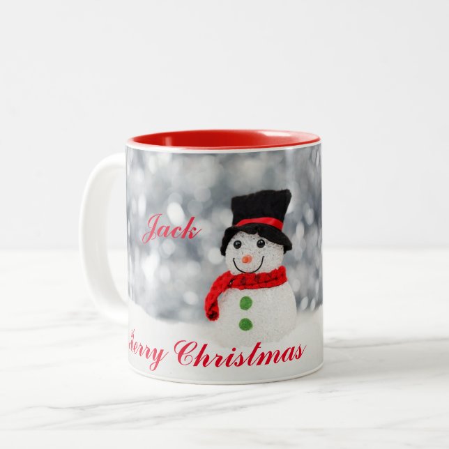 TAZA BICOLOR SNOWMAN MERRY CHRISTMAS PERSONALIZADO MUG (Anverso izquierdo)