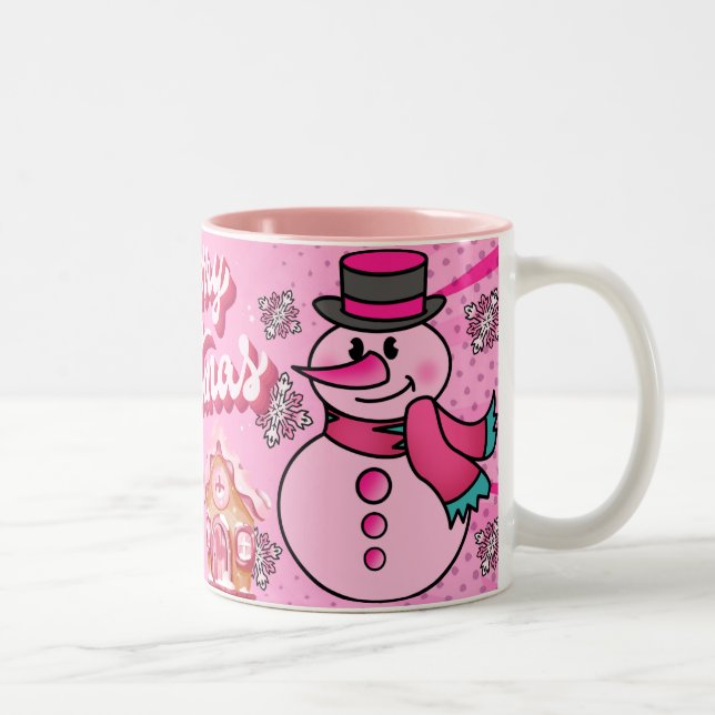 Taza Bicolor snowman pink, merry chrisnas (Derecha)