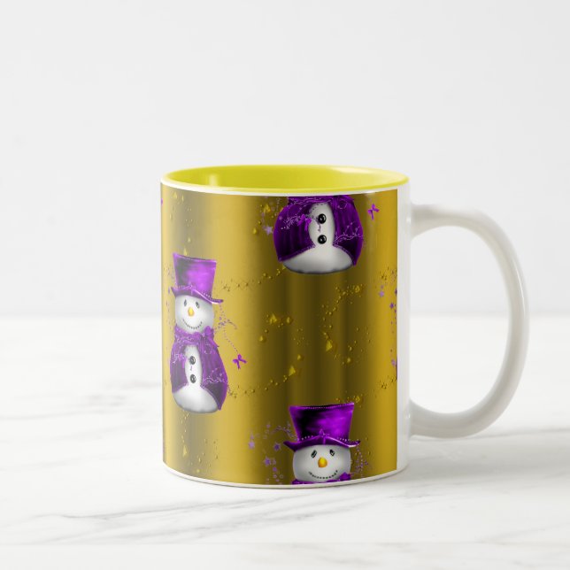 Taza Bicolor Snowman púrpura sobre Navidades de oro (Derecha)