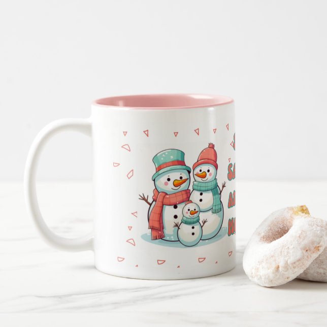 Taza Bicolor Snowman Winter color pastel Mug (Con donut)