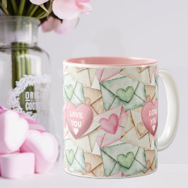 Taza Bicolor Sobres y Corazones de San Valentín