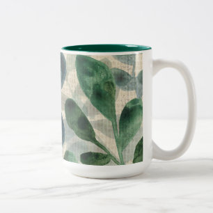 Taza Bicolor Sofisticación verde: hojas tropicales