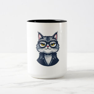 Taza Bicolor "Sofisticado Caballero felino Mug - Gato de dos to