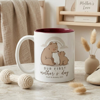 Taza Bicolor Soft Bear Mom Baby First Mothers Day Love Design