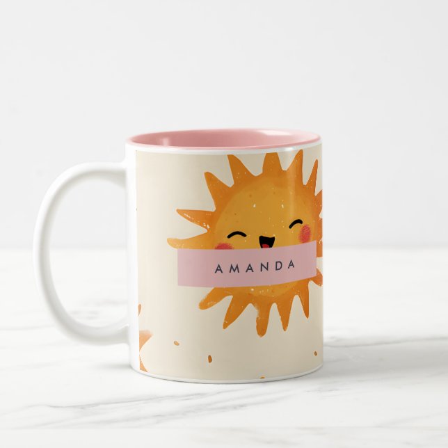 Taza Bicolor Sol sonriente y lindo personalizado (Izquierda)