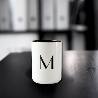 Taza Bicolor  solid white - add  black monogram  
