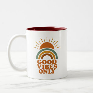 Taza Bicolor Sólo buenas vibraciones - Diseño de arco iris retr