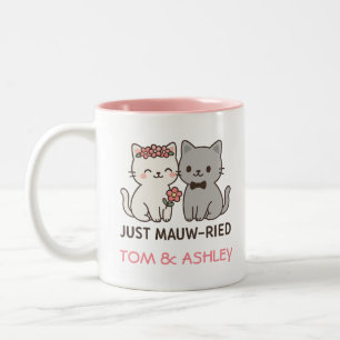 Taza Bicolor Solo con guiso de malva - regalo de gatos Bodas.