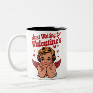 Taza Bicolor Solo esperando al bebé retro Cupido amor del día d