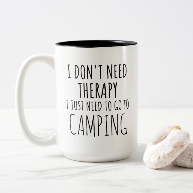 Taza Bicolor Solo Necesito Ir A Camping (Con donut)