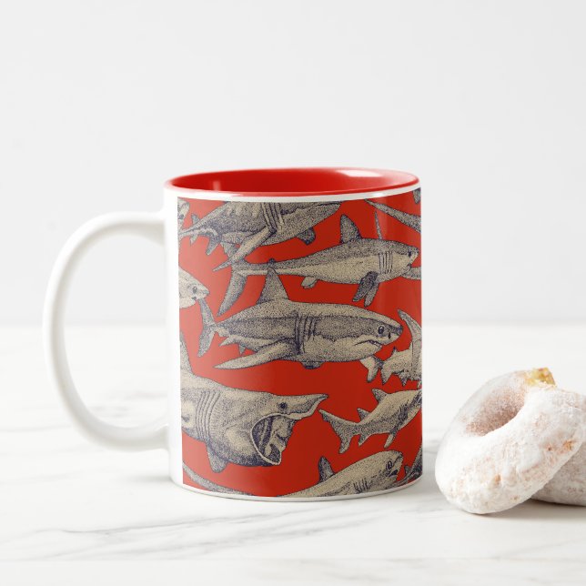 Taza Bicolor solo tiburones retro (Con donut)